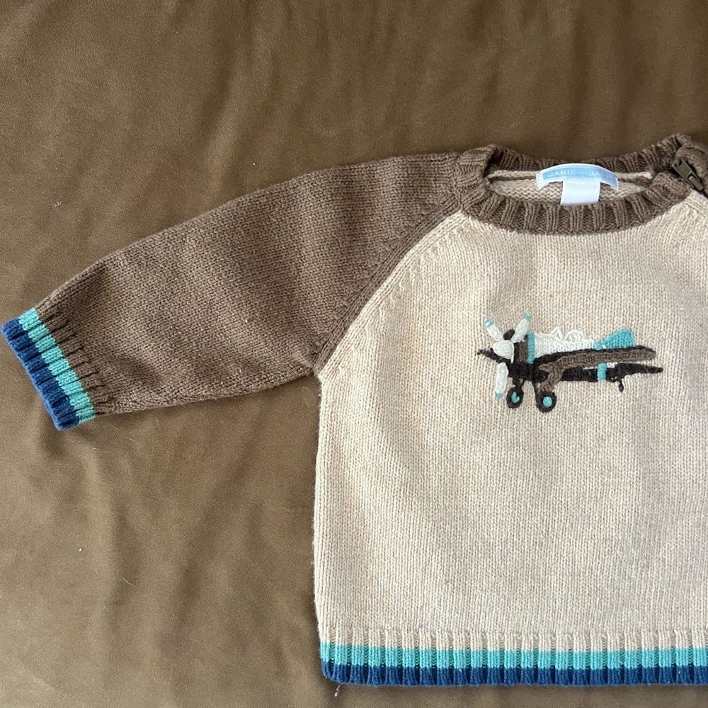 ✈️ Janie and Jack 6-12M Airplane Knit Sweater - Picture 2 of 5